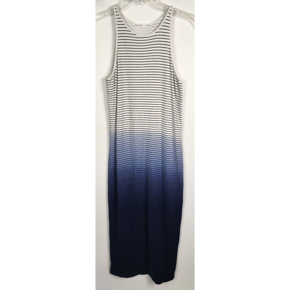 Athleta Women's Sz. S Blue & White Ombre Stripe Midi Length Tank Dress